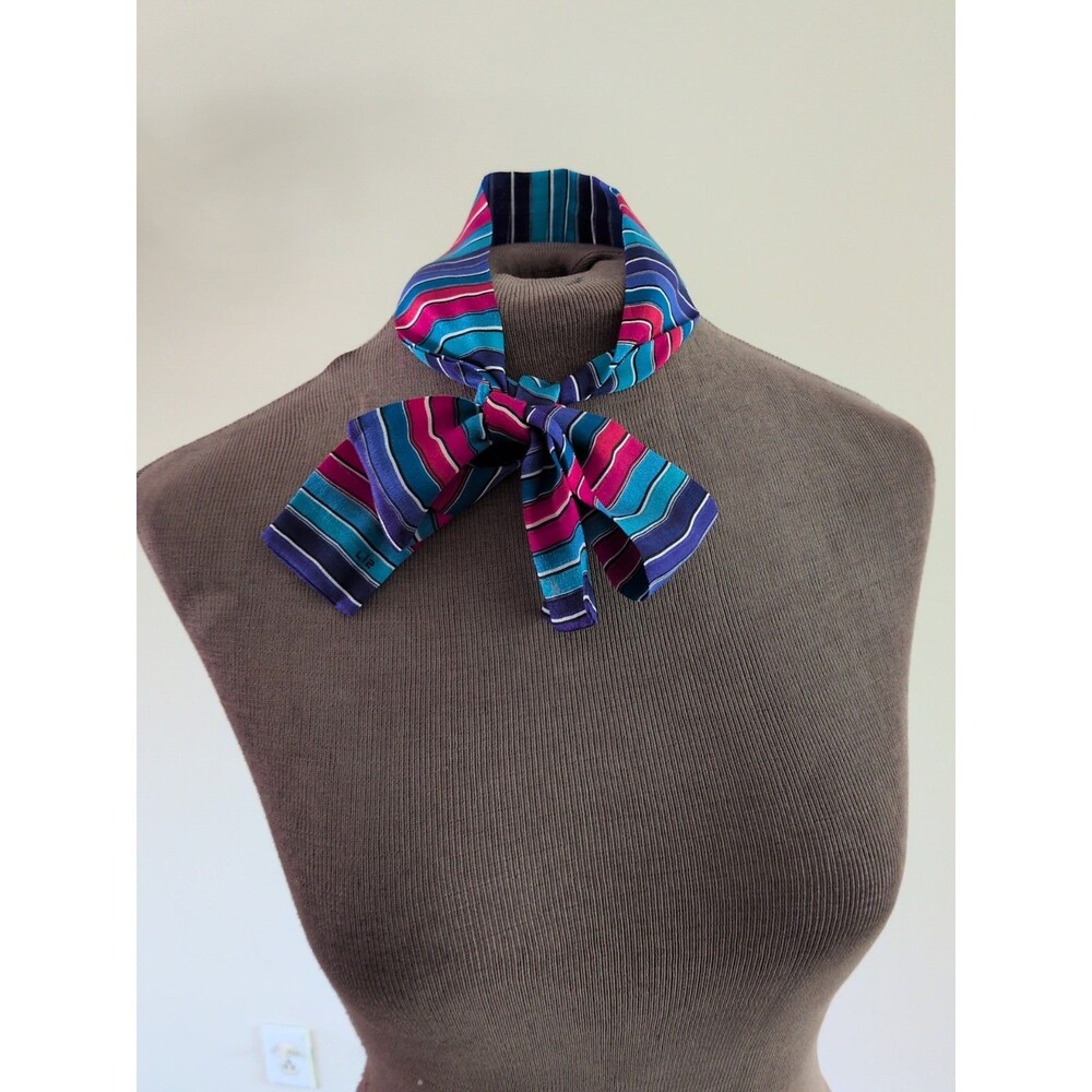 VTG Liz Claiborne Silk Scarf Neck Head Hair Purse Stripes Blue Purple Red 41"
